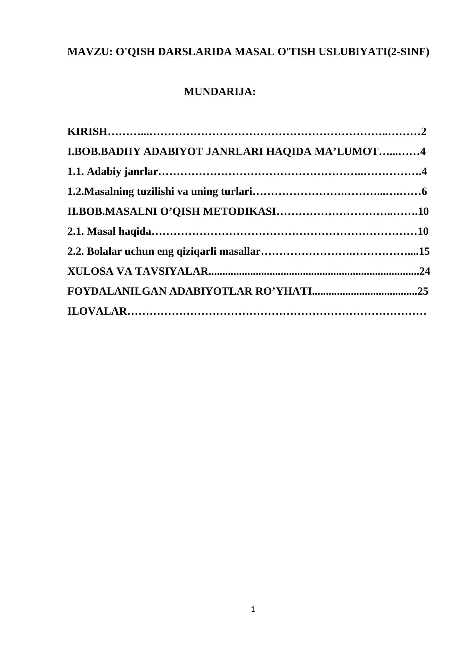 O'QISH DARSLARIDA MASAL O'TISH USLUBIYATI(2-SINF)