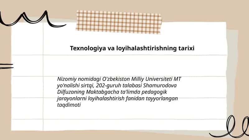 Texnologiya va loyihalashtirishning tarixi