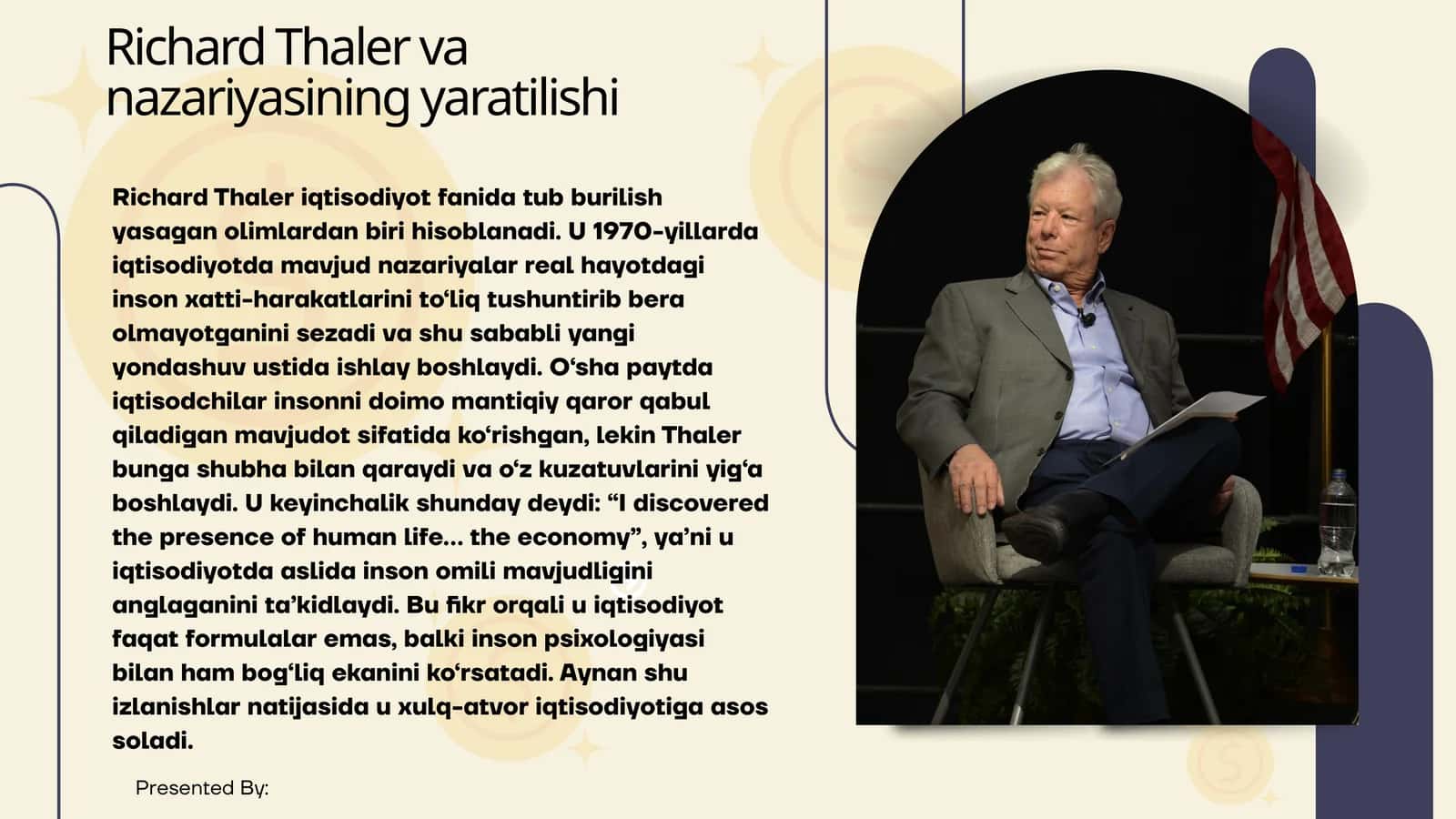Richard Thaler va Xulq-atvor Iqtisodiyoti (Tayyor Mustaqil Ta'lim / PPTX + Nutq matni va Savol-Javoblar)