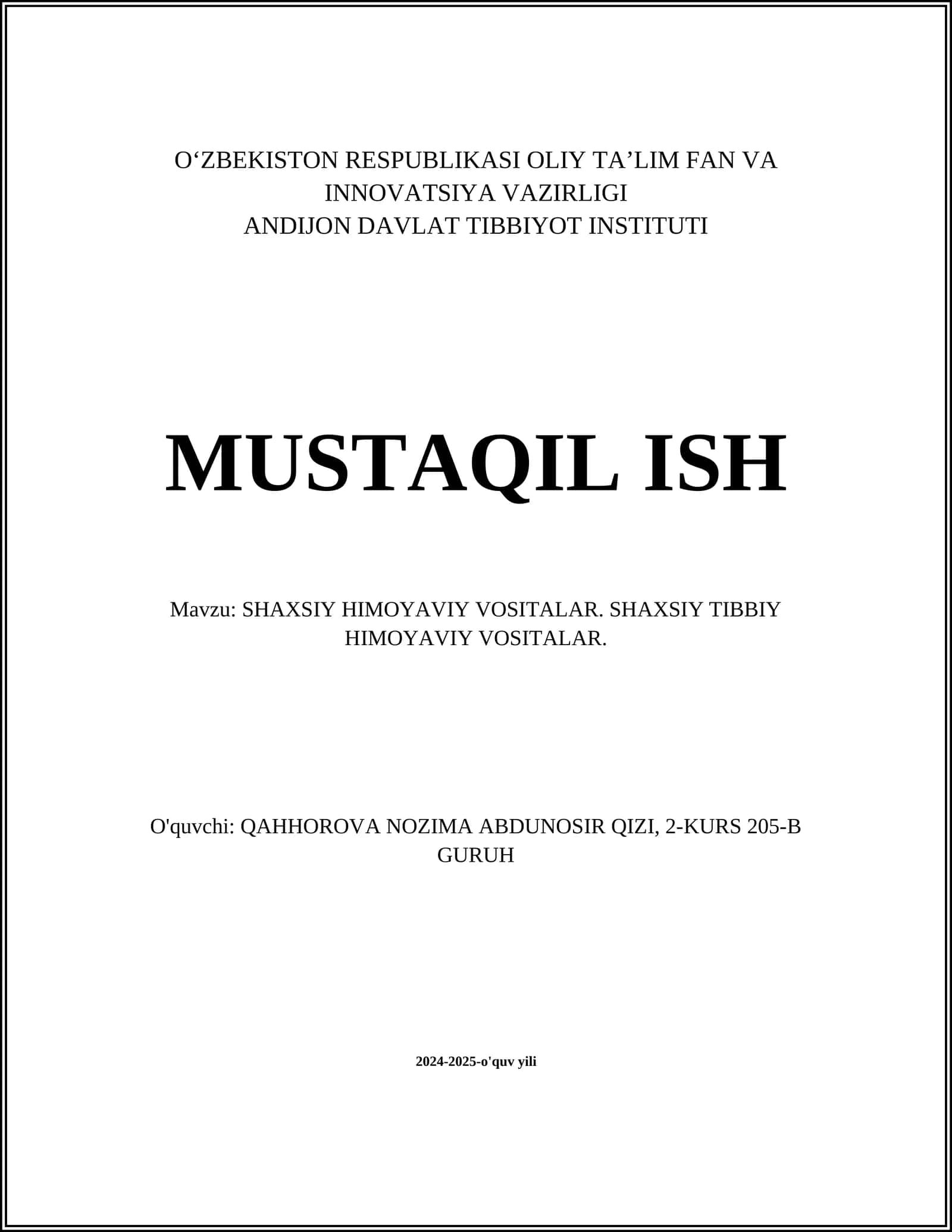 SHAXSIY HIMOYAVIY VOSITALAR