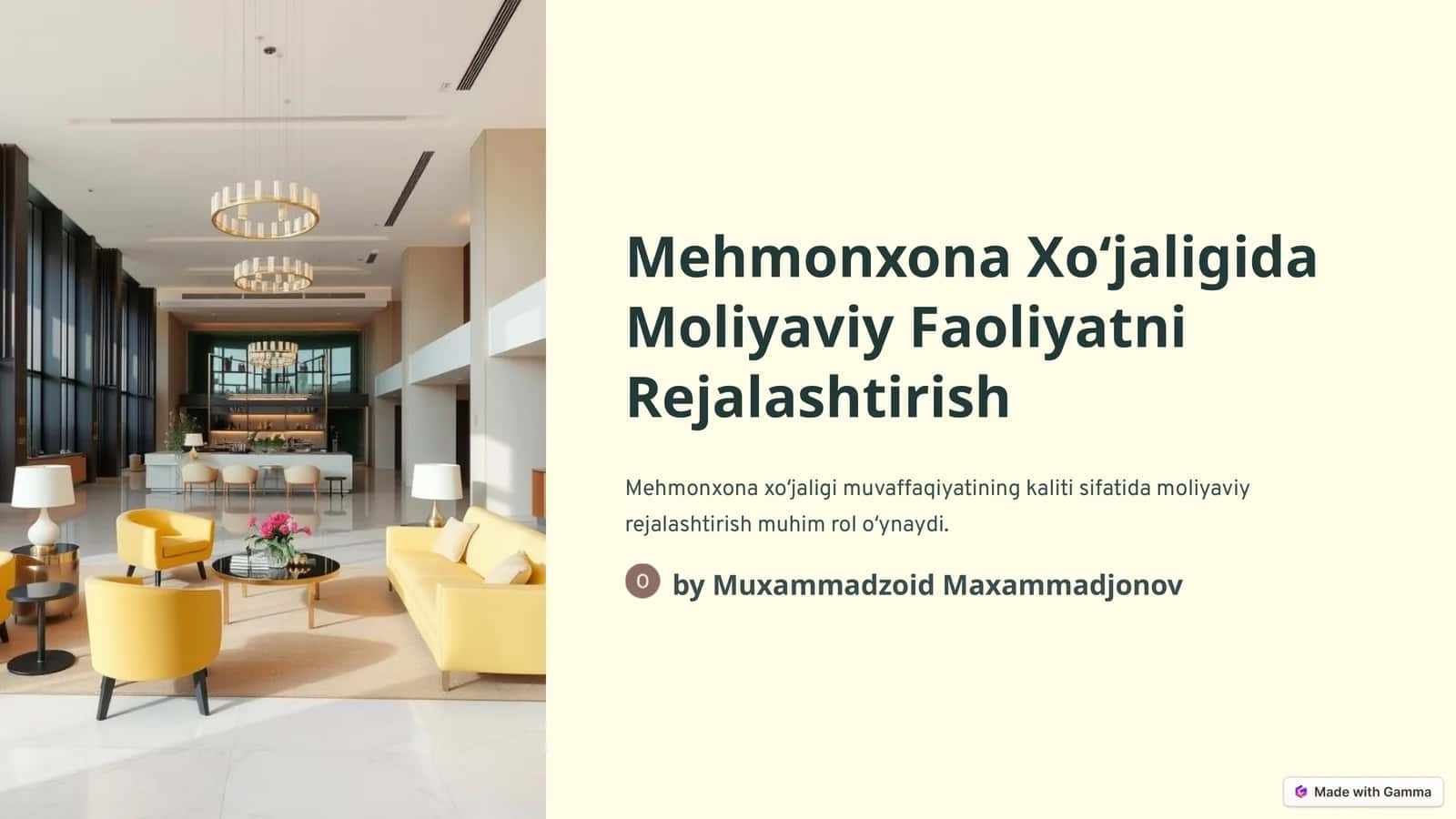 Mehmonxona Xoʻjaligida Moliyaviy Faoliyatni Rejalashtirish