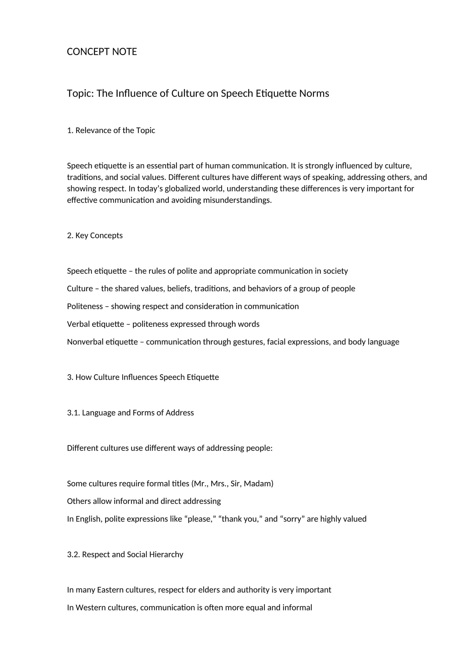 The Influence of Culture on Speech Etiquette Norms