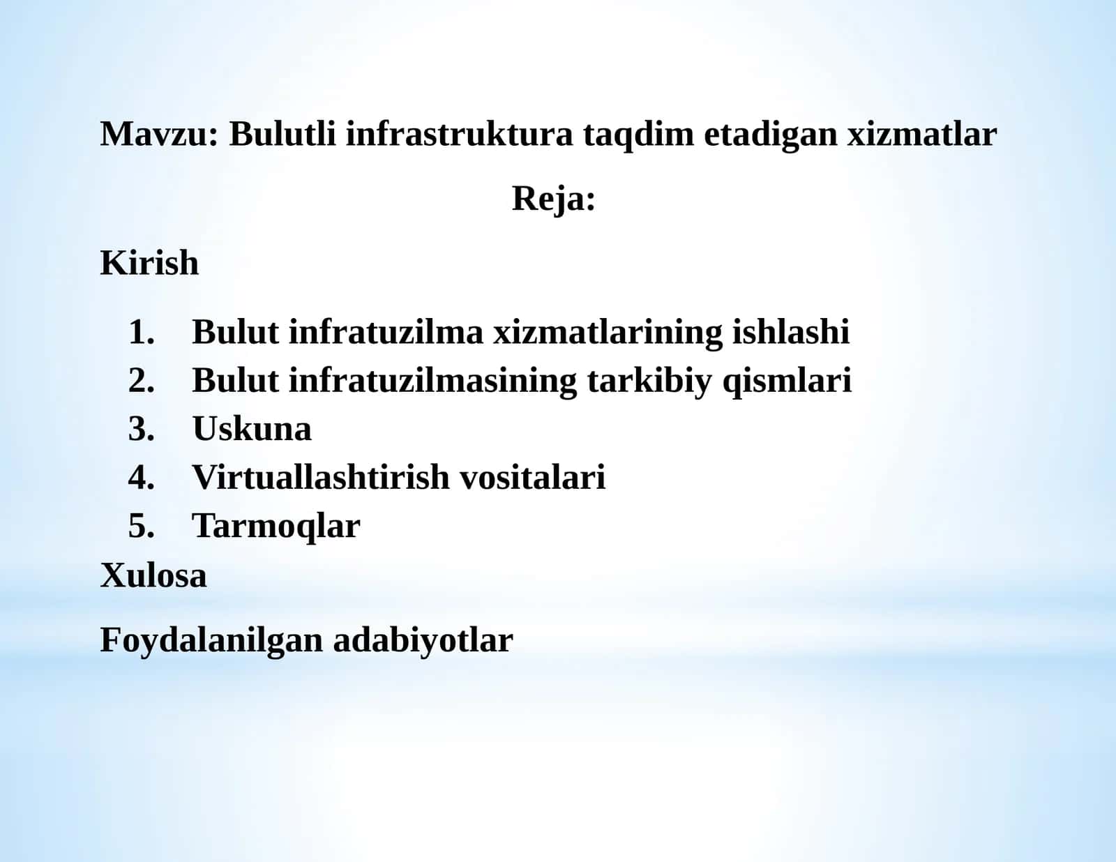 Bulutli infrastruktura taqdim etadigan xizmatlar