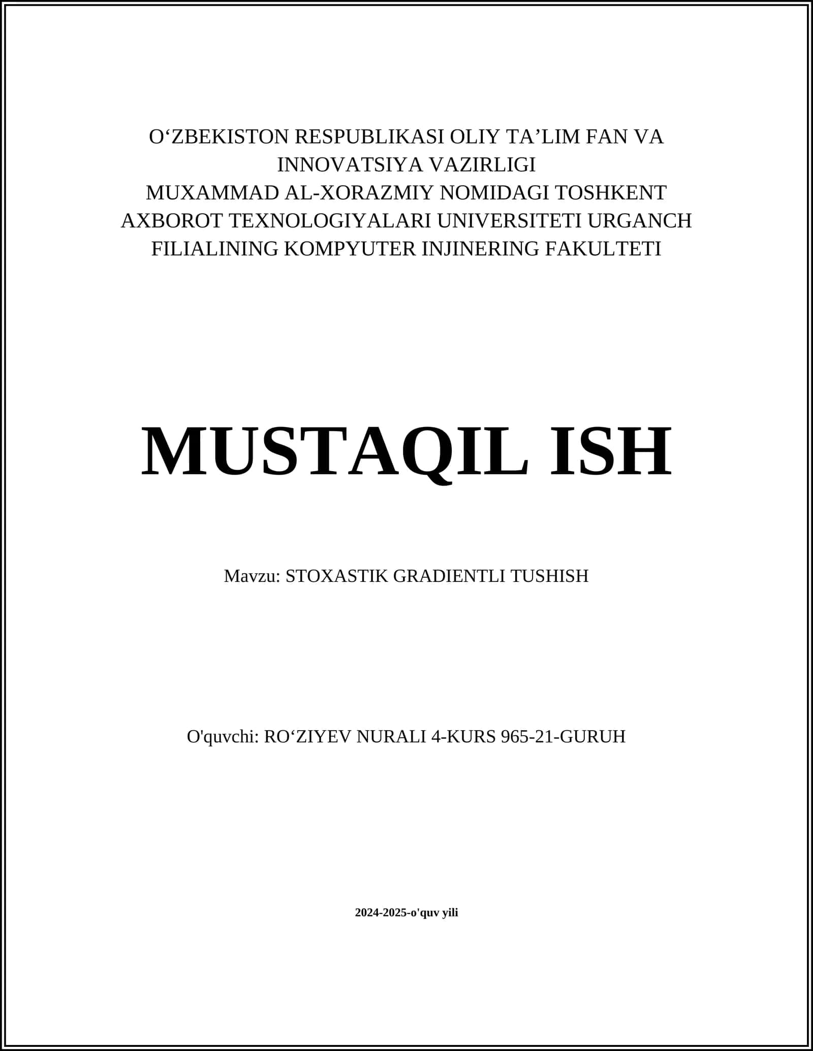 STOXASTIK GRADIENTLI TUSHISH