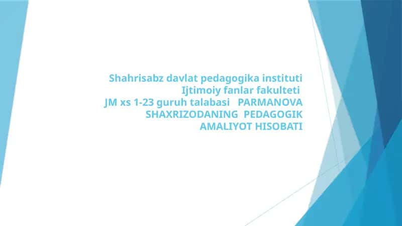 PEDAGOGIKA MALIYOT HISOBATI