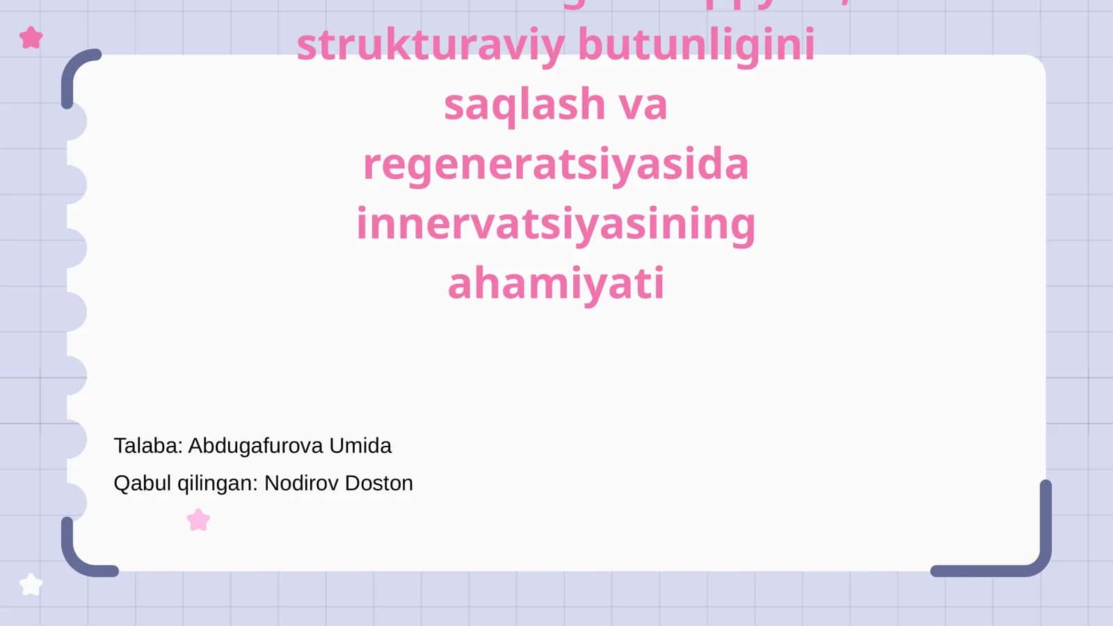 Mushaklarning taraqqiyoti, strukturaviy butunligini saqlash va regeneratsiyasida innervatsiyasining ahamiyati