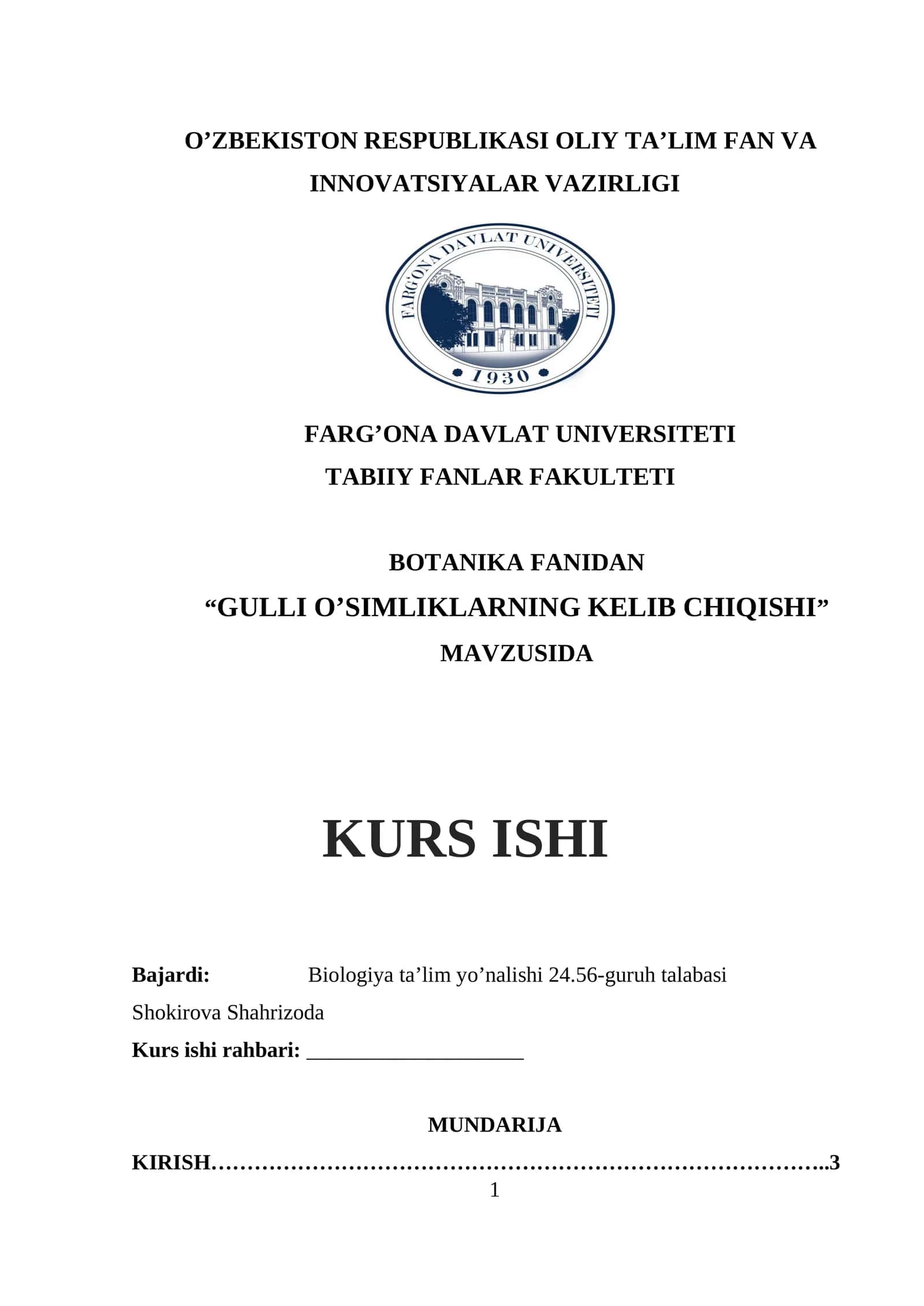 GULLI O’SIMLIKLARNING KELIB CHIQISHI