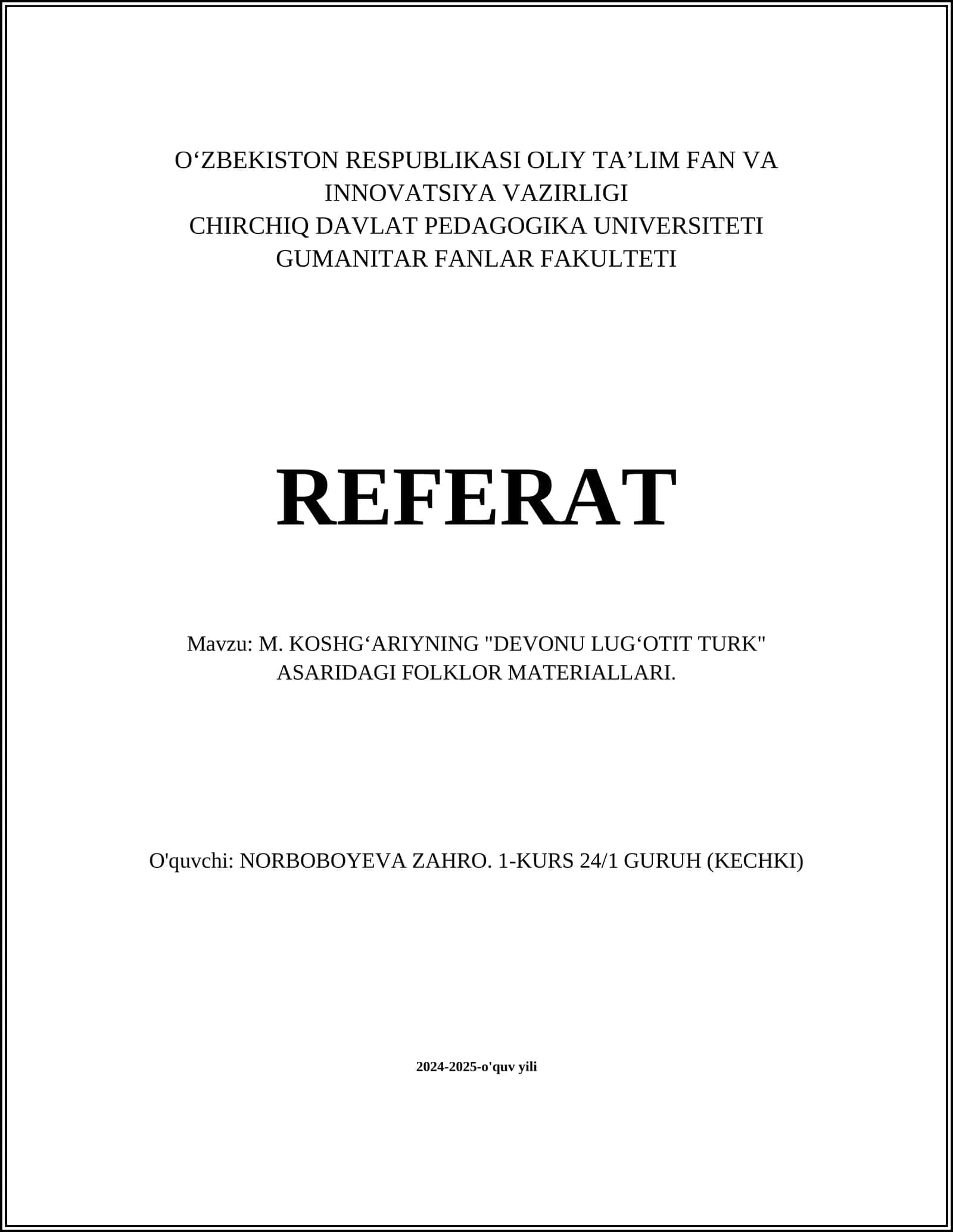 M. KOSHGʻARIYNING "DEVONU LUGʻOTIT TURK" ASARIDAGI FOLKLOR MATERIALLARI