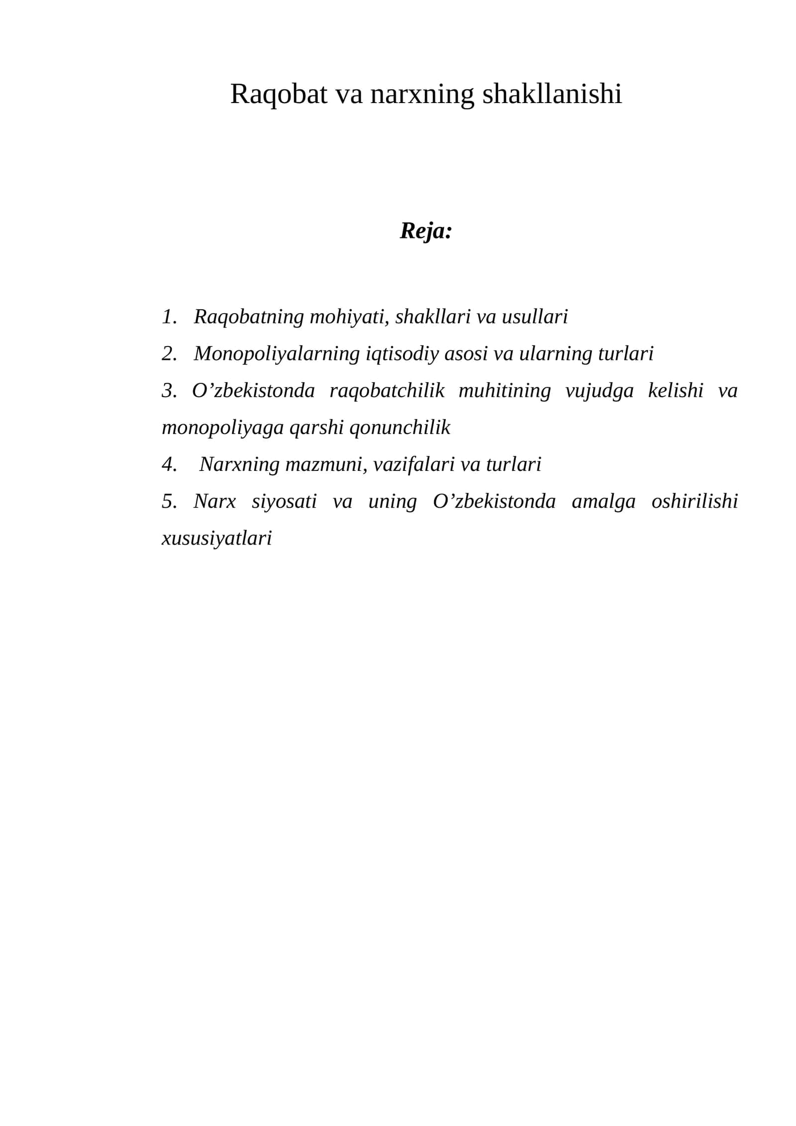 Raqobat va narxning shakllanishi
