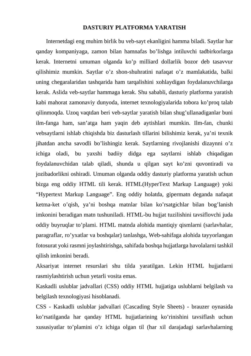 Dasturiy platforma yaratish