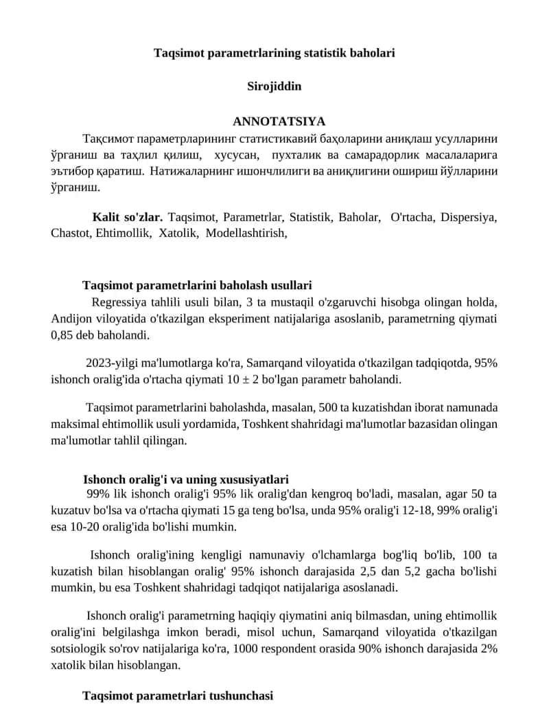 Taqsimot parametrlarining statistik baholari