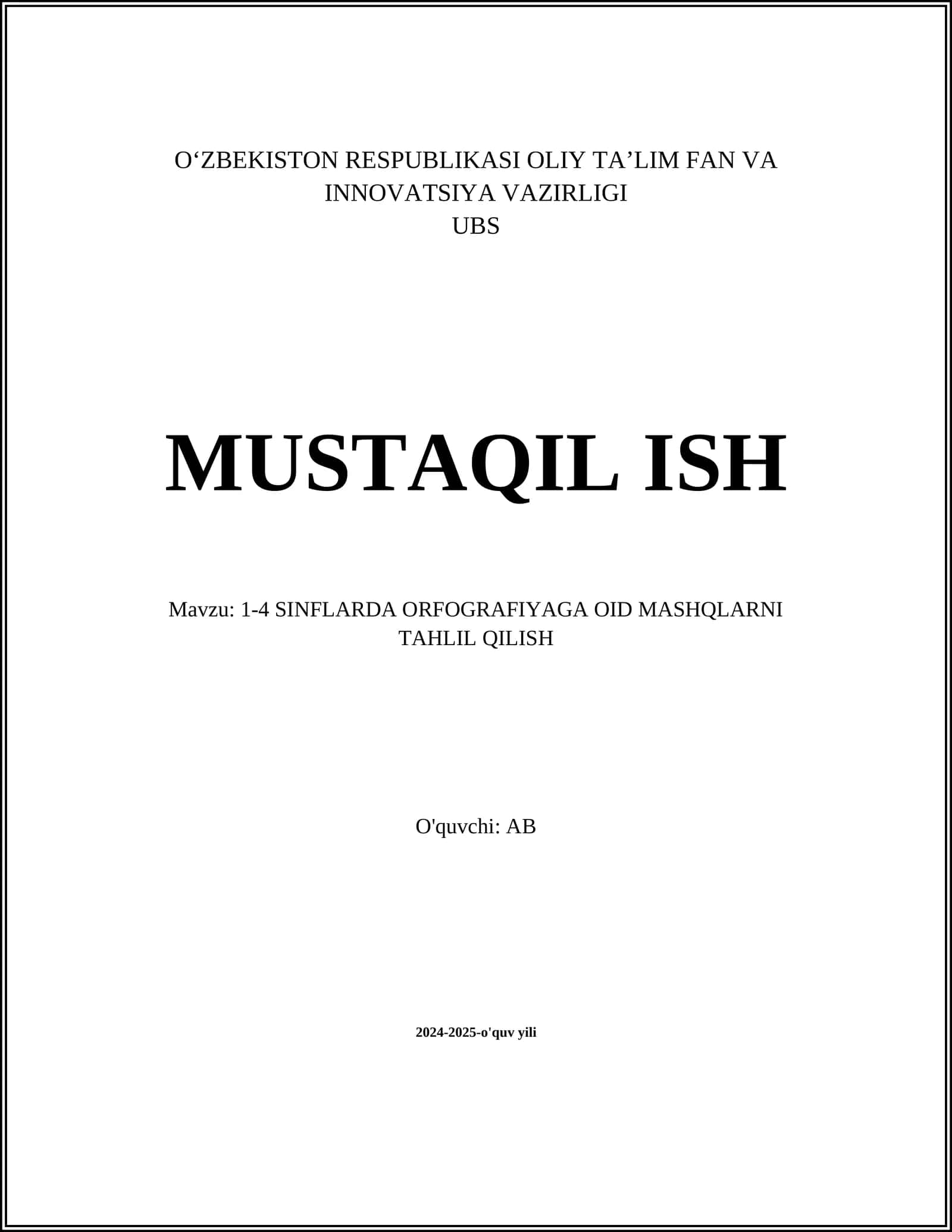 1-4 SINFLARDA ORFOGRAFIYAGA OID MASHQLARNI TAHLIL QILISH