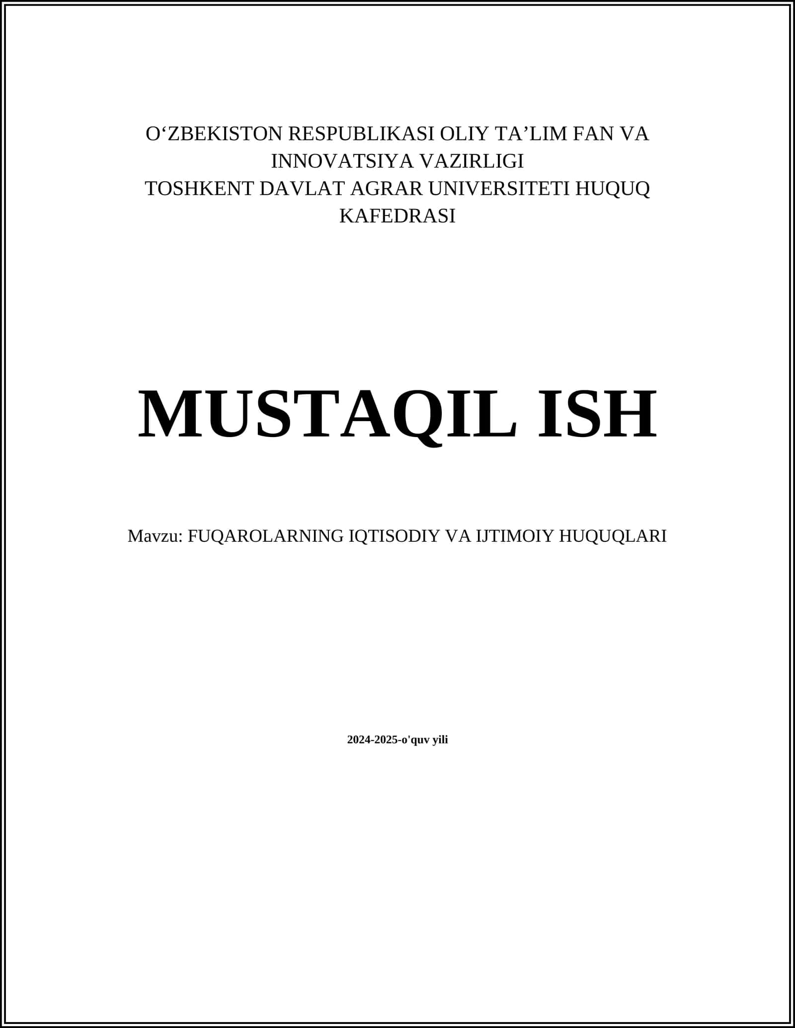 FUQAROLARNING IQTISODIY VA IJTIMOIY HUQUQLARI