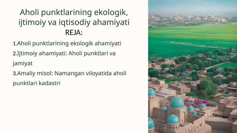 Aholi punktlarining ekologik, ijtimoiy va iqtisodiy ahamiyati