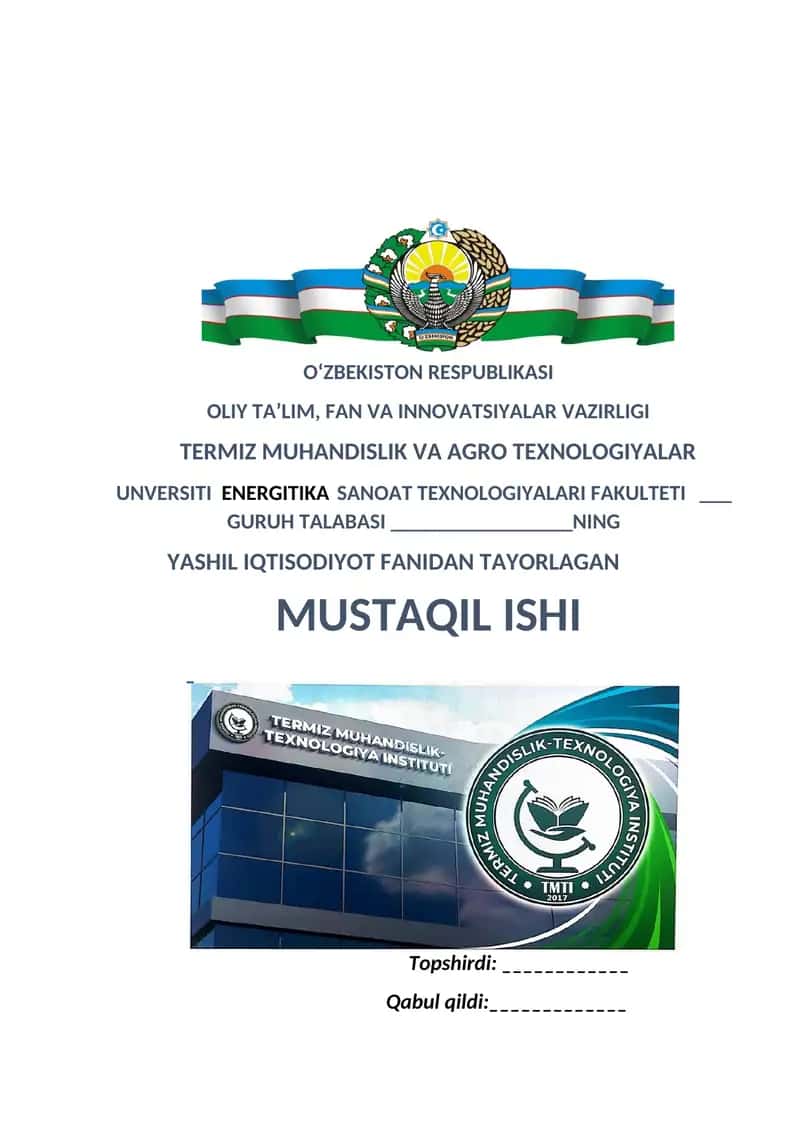 Yashil iqtisodiyotni tavsivlovchi ko’rsatkichlar mohiyati