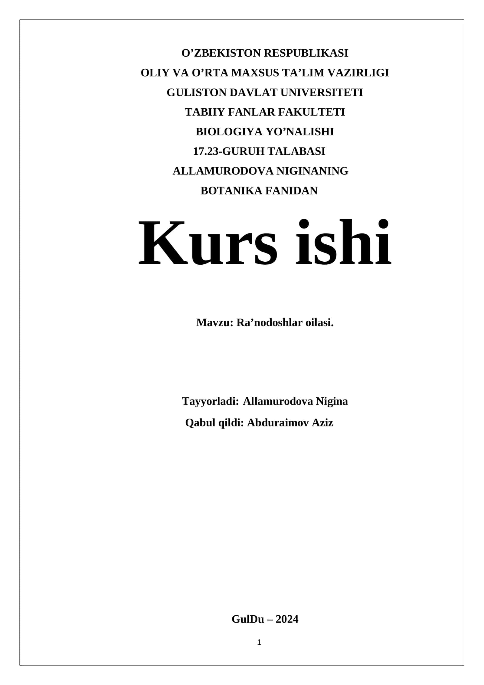 Ra’nodoshlar oilasi Kurs ishi