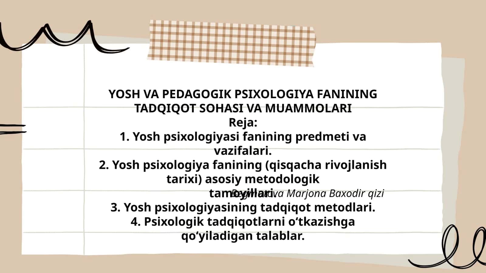 YOSH VA PEDAGOGIK PSIXOLOGIYA FANINING TADQIQOT SOHASI VA MUAMMOLARI