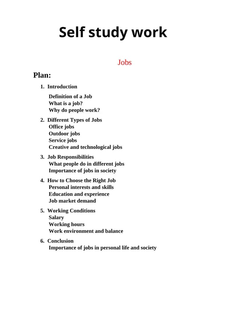 Self study work, Jobs