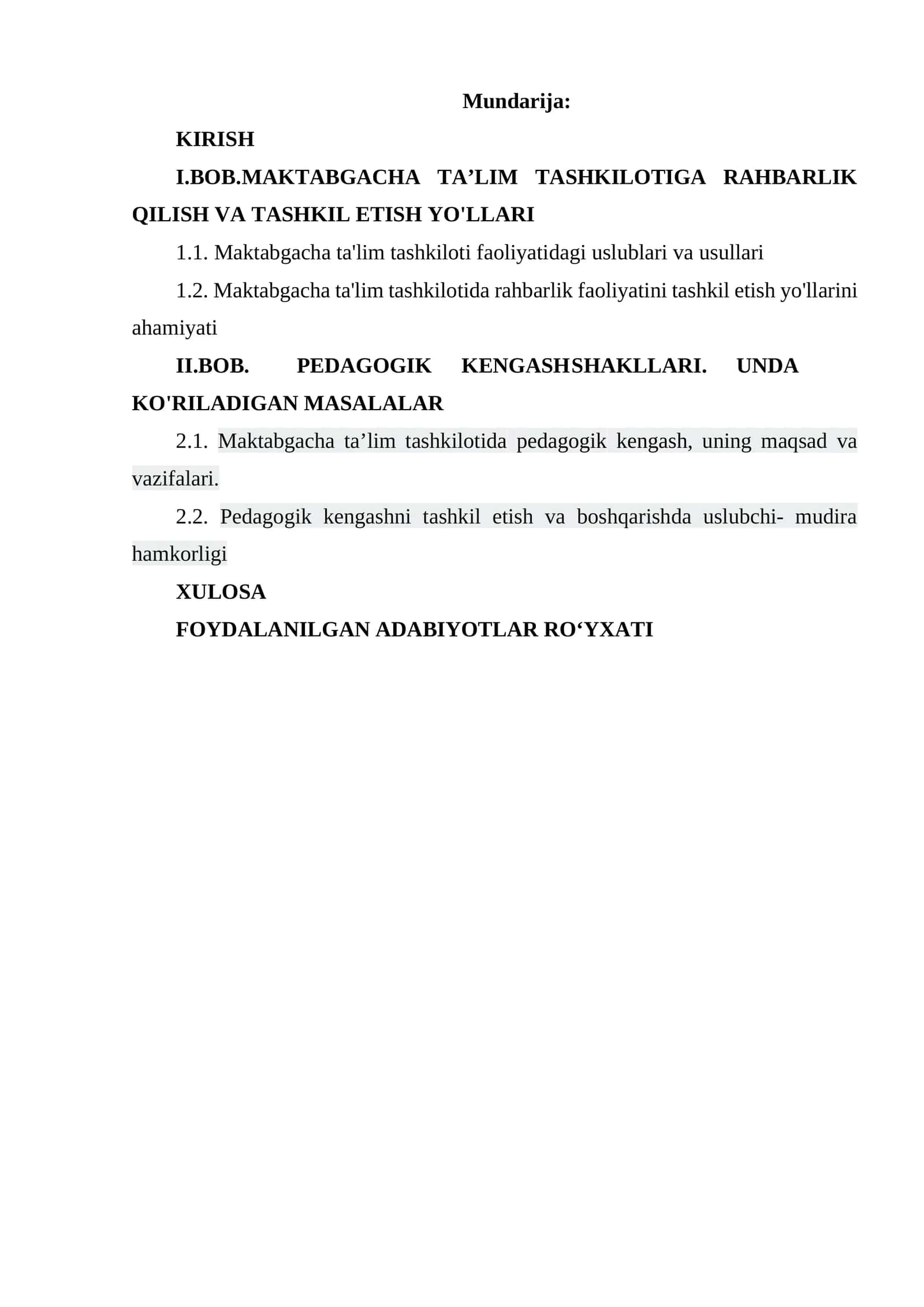 PEDAGOGIK KENGASH SHAKLLARI. UNDA KO'RILADIGAN MASALALAR