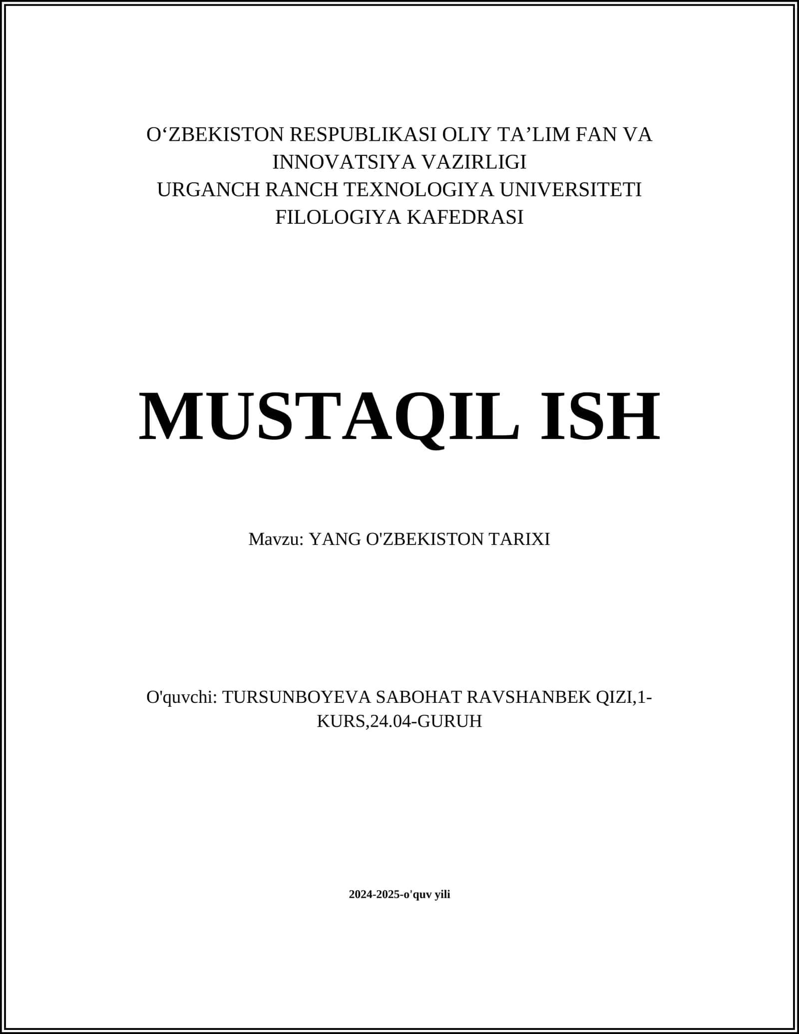 YANG O'ZBEKISTON TARIXI