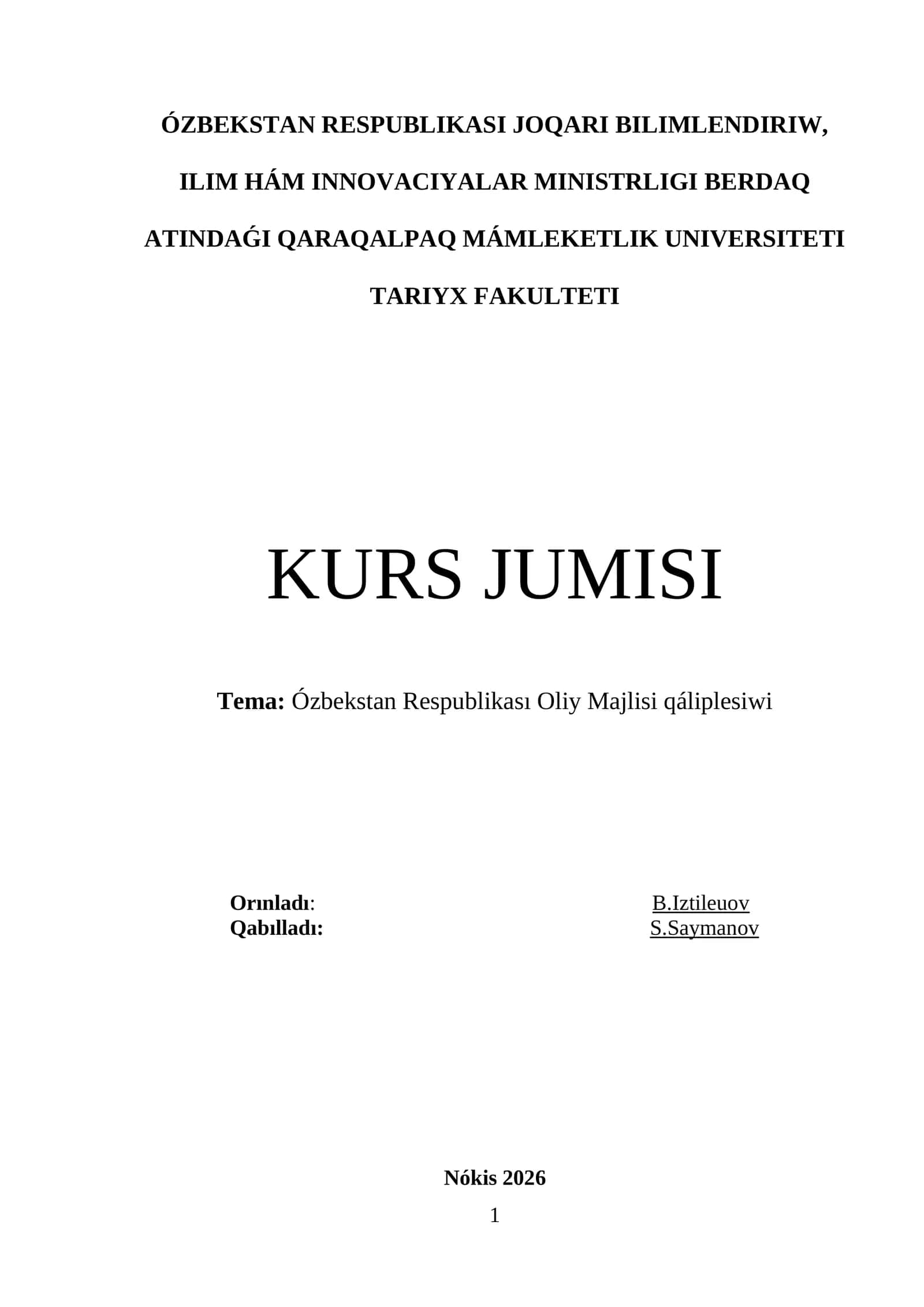 Ózbekstan Respublikası Oliy Majlisi qáliplesiwi