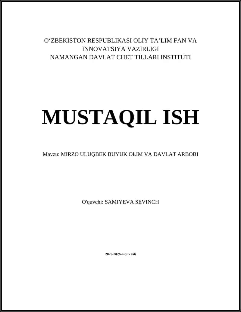 MIRZO ULUĢBEK BUYUK OLIM VA DAVLAT ARBOBI