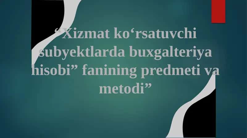Xizmat ko‘rsatuvchi subyektlarda buxgalteriya hisobi