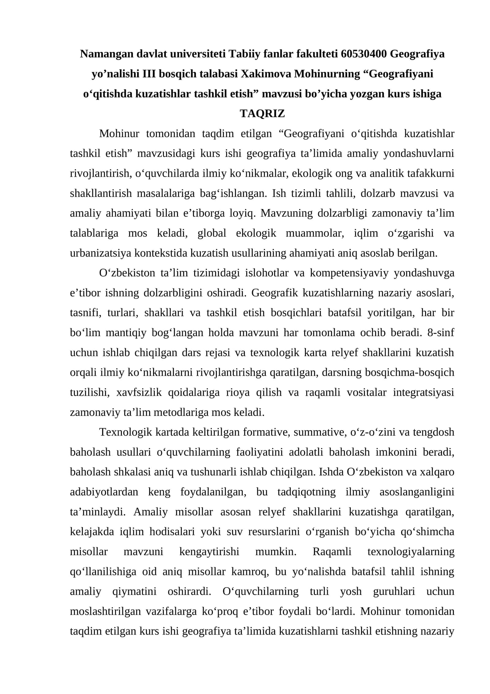 Geografiyani o‘qitishda kuzatishlar tashkil etish