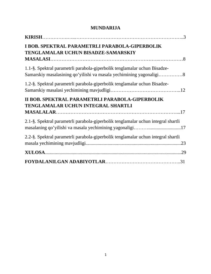 Spektral parametrli parabola-giperbolik tenglamalar uchun Bisadze-Samarskiy va integral shartli masalalar