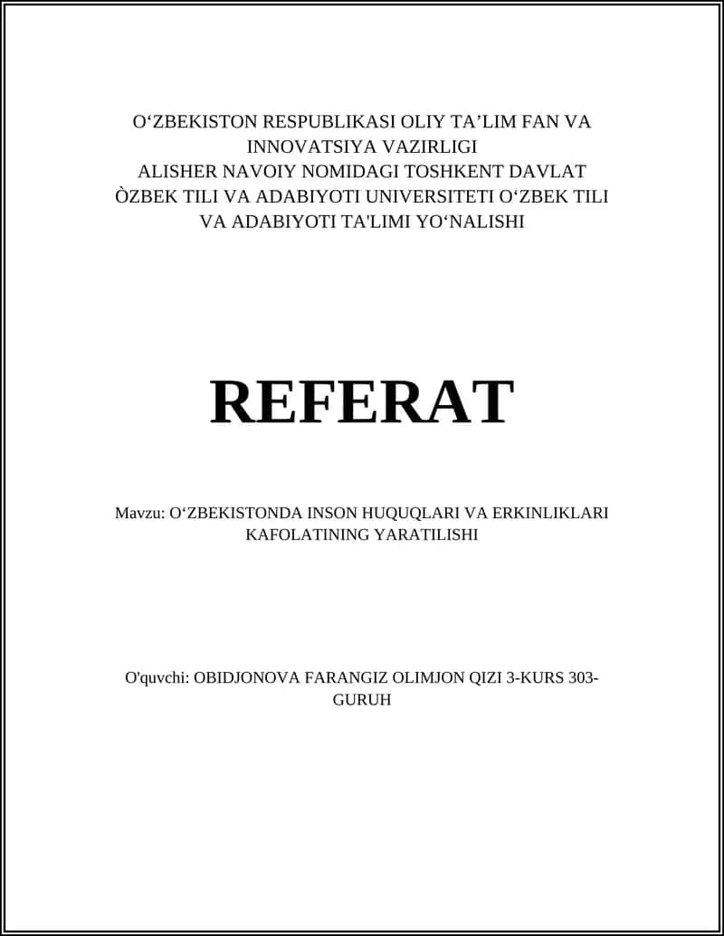 OʻZBEKISTONDA INSON HUQUQLARI VA ERKINLIKLARI KAFOLATINING YARATILISHI