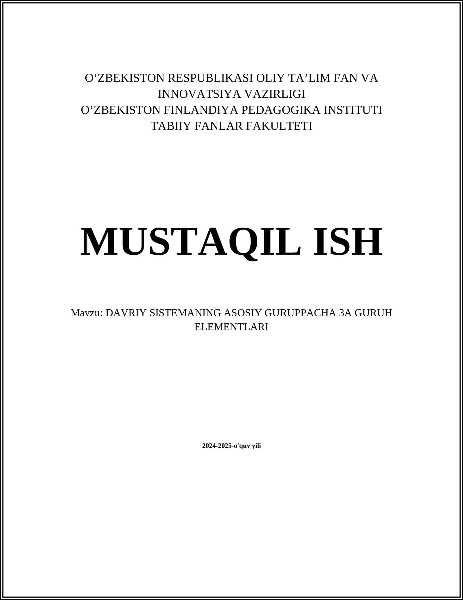 DAVRIY SISTEMANING ASOSIY GURUPPACHA 3A GURUH ELEMENTLARI