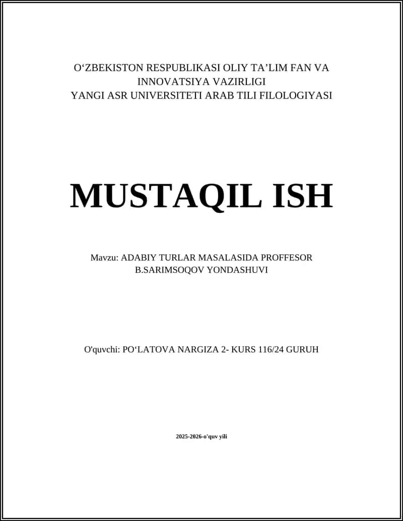 ADABIY TURLAR MASALASIDA PROFFESOR B.SARIMSOQOV YONDASHUVI