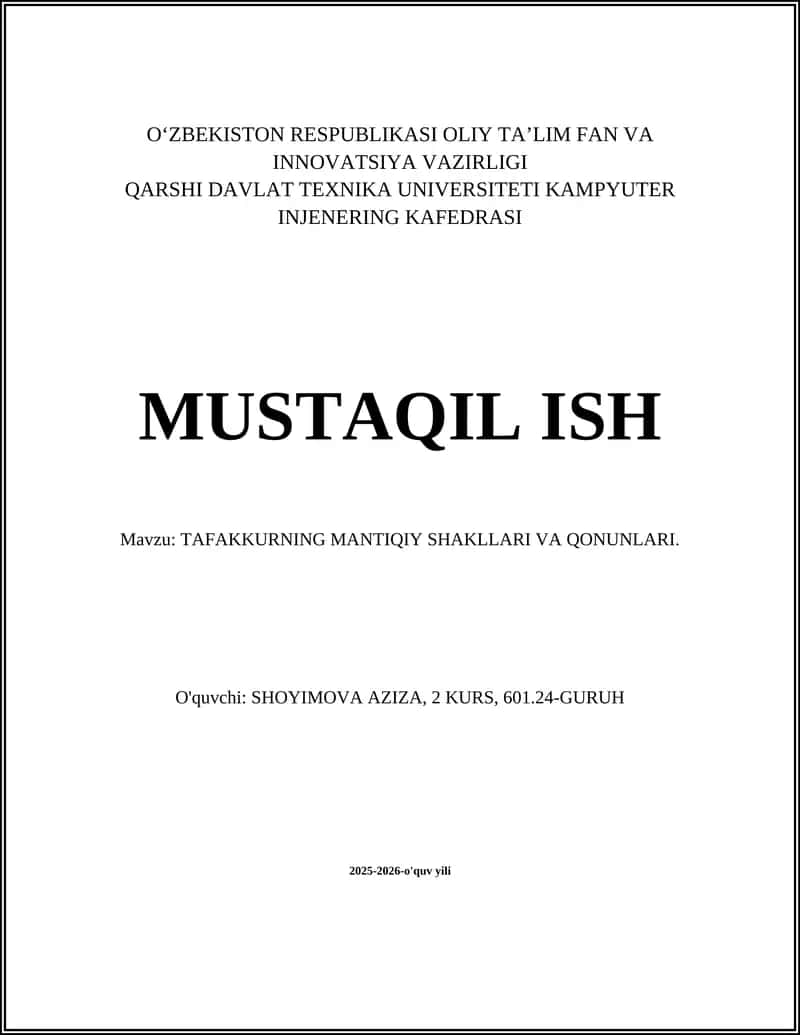 TAFAKKURNING MANTIQIY SHAKLLARI VA QONUNLARI