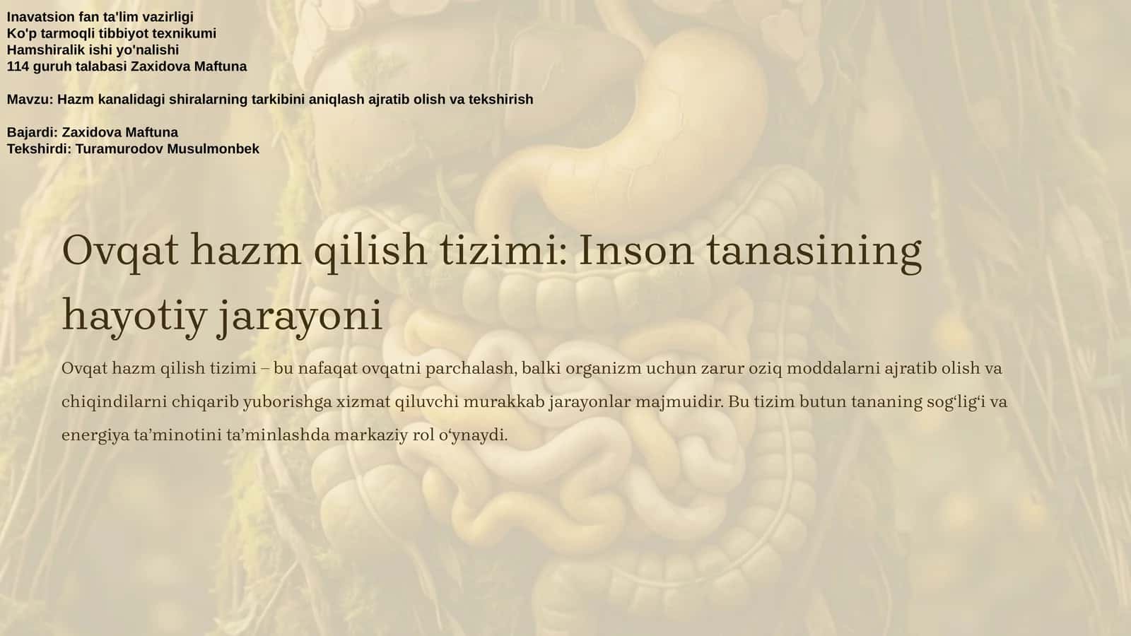Ovqat hazm qilish tizimi: Inson tanasining hayotiy jarayoni