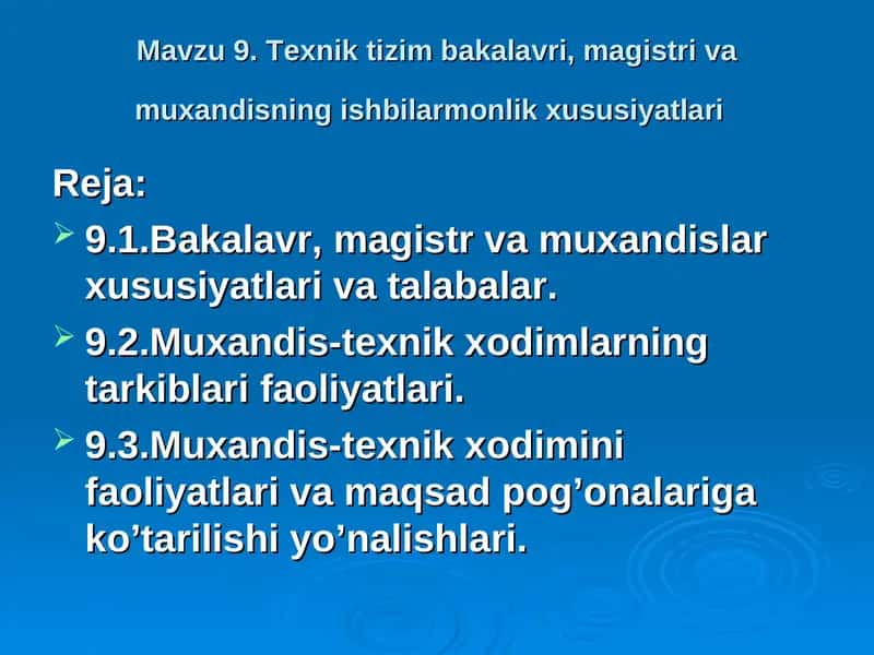Muxandis-texnik xodimlarning tarkiblari faoliyatlari