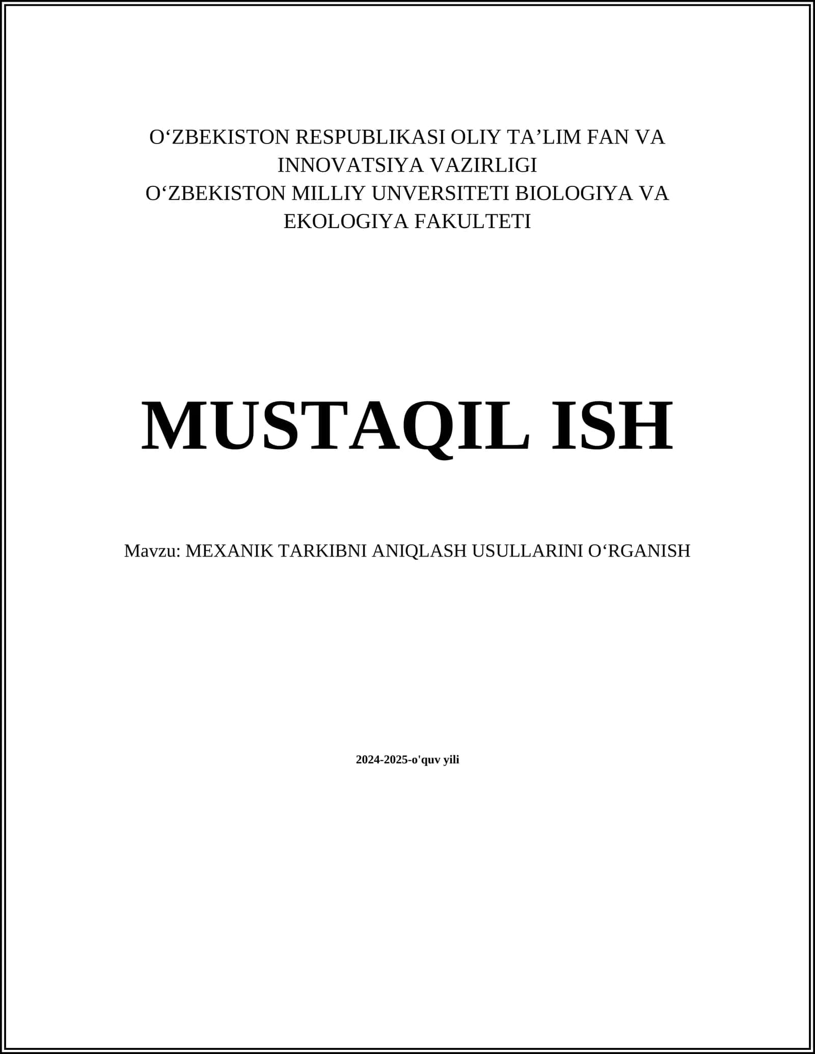 MEXANIK TARKIBNI ANIQLASH USULLARINI OʻRGANISH