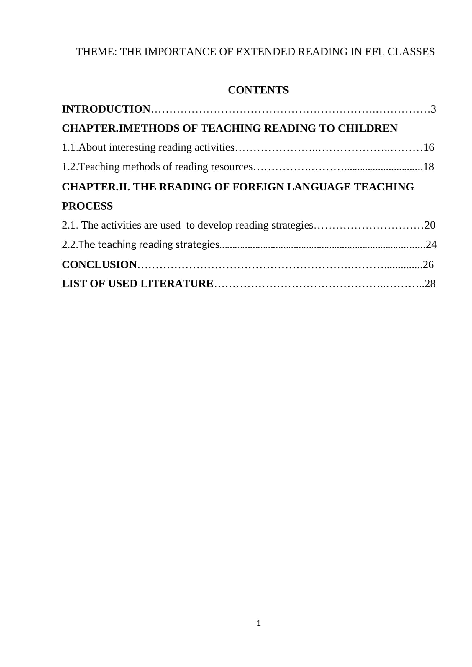 THE IMPORTANCE OF EXTENDED READING IN EFL CLASSES