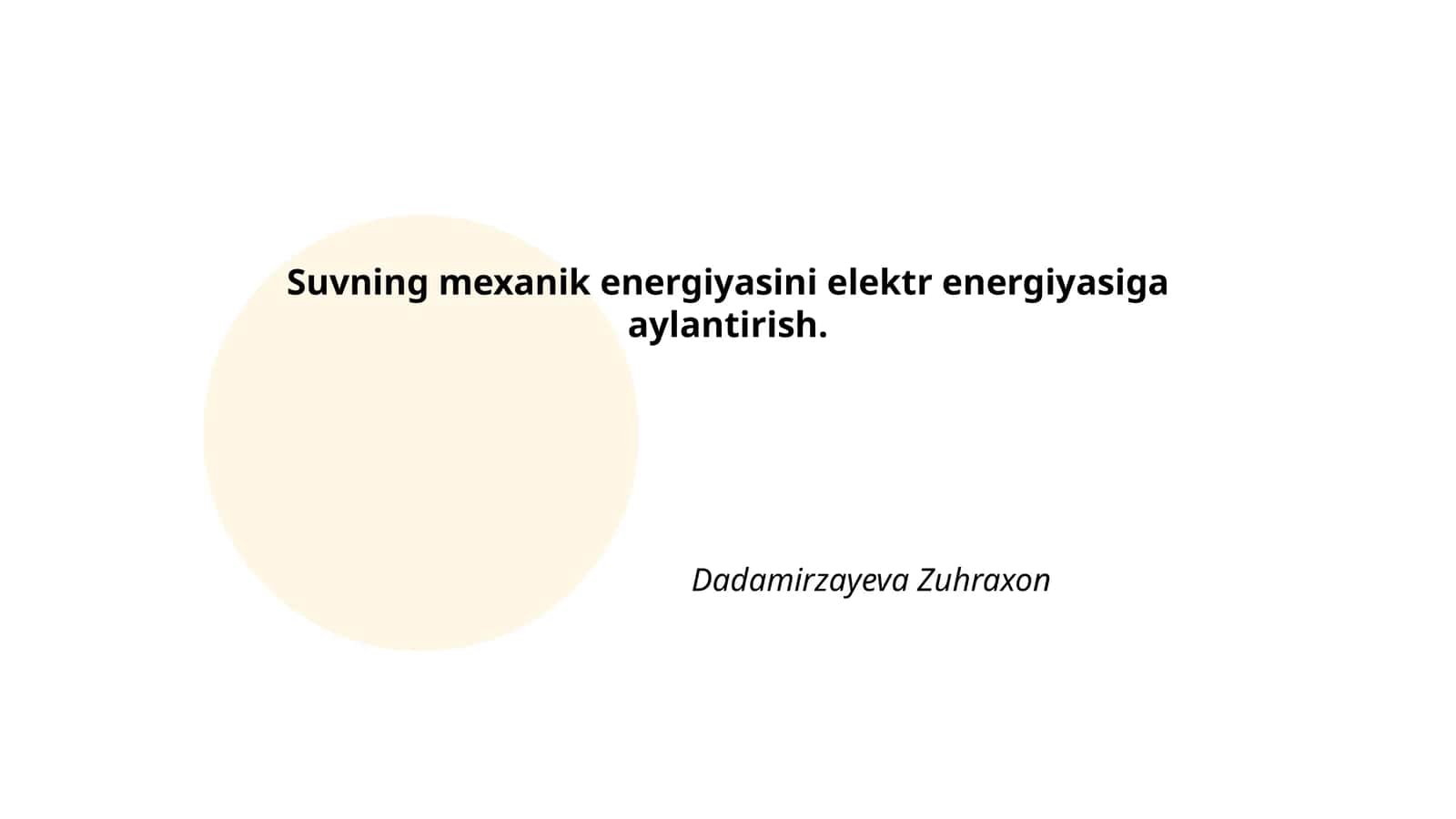 Suvning mexanik energiyasini elektr energiyasiga aylantirish