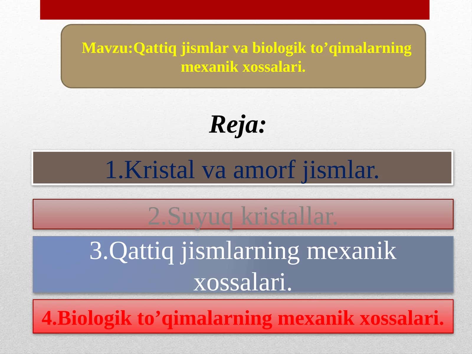 Qattiq jismlar va biologik to'qimalarning mexanik xossalari
