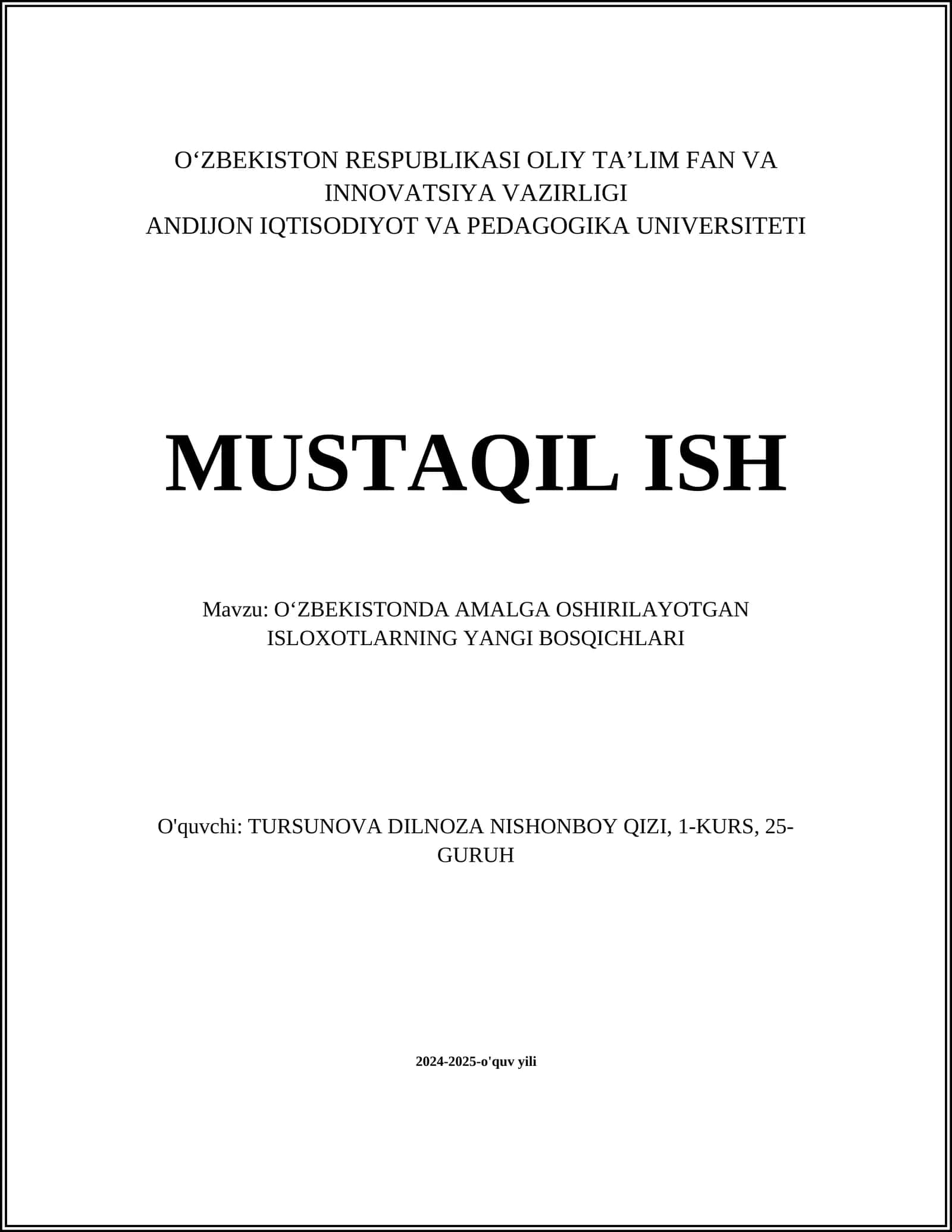 OʻZBEKISTONDA AMALGA OSHIRILAYOTGAN ISLOXOTLARNING YANGI BOSQICHLARI