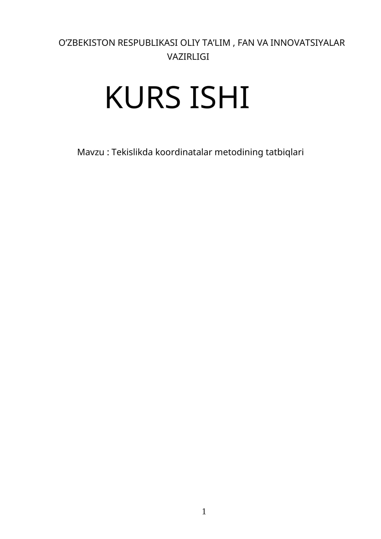 Tekislikda koordinatalar metodining tatbiqlari