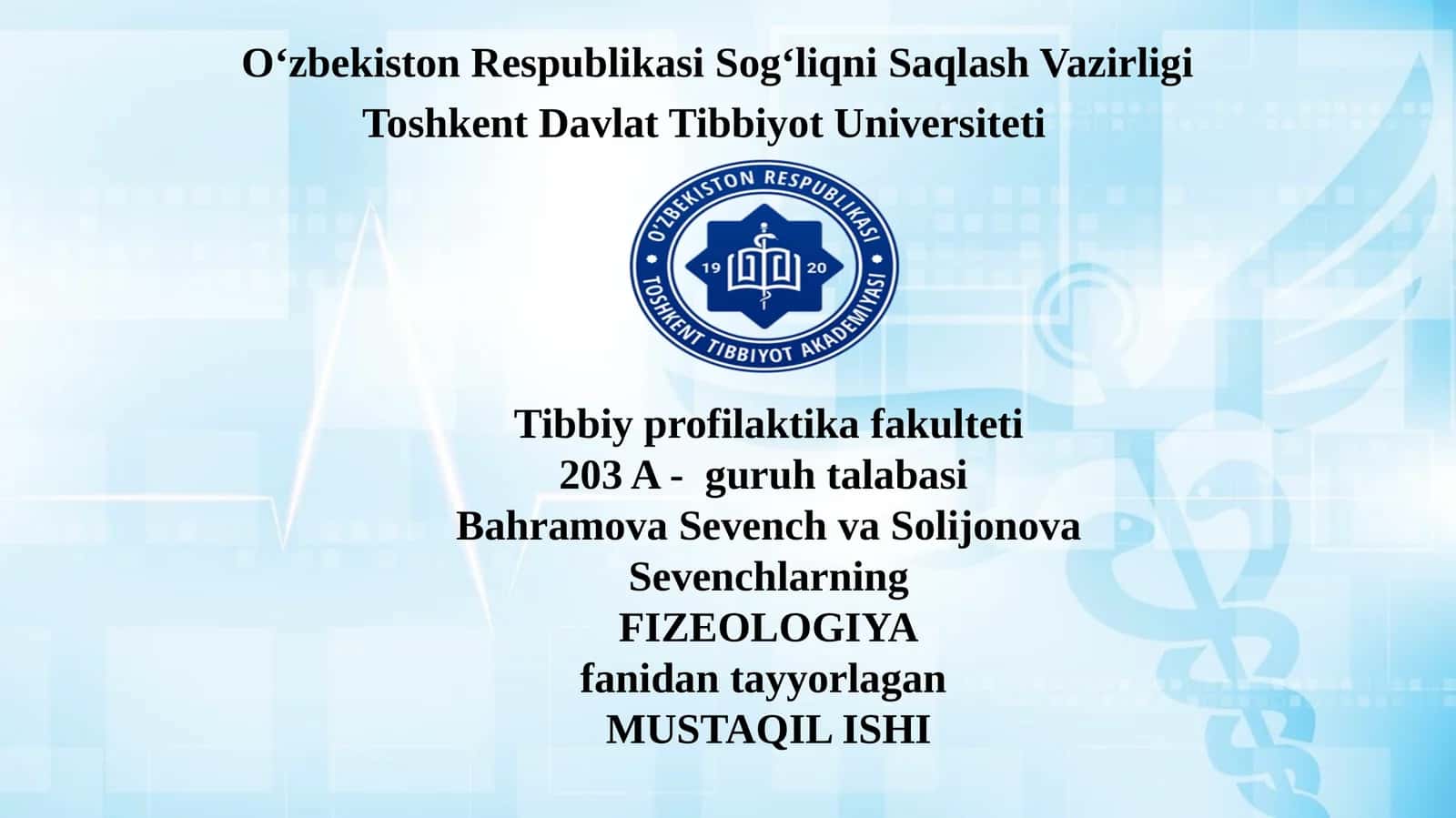 Organizmning biologik suyuqliklari. Qonning fizik-kimyoviy xossalari. ECHT