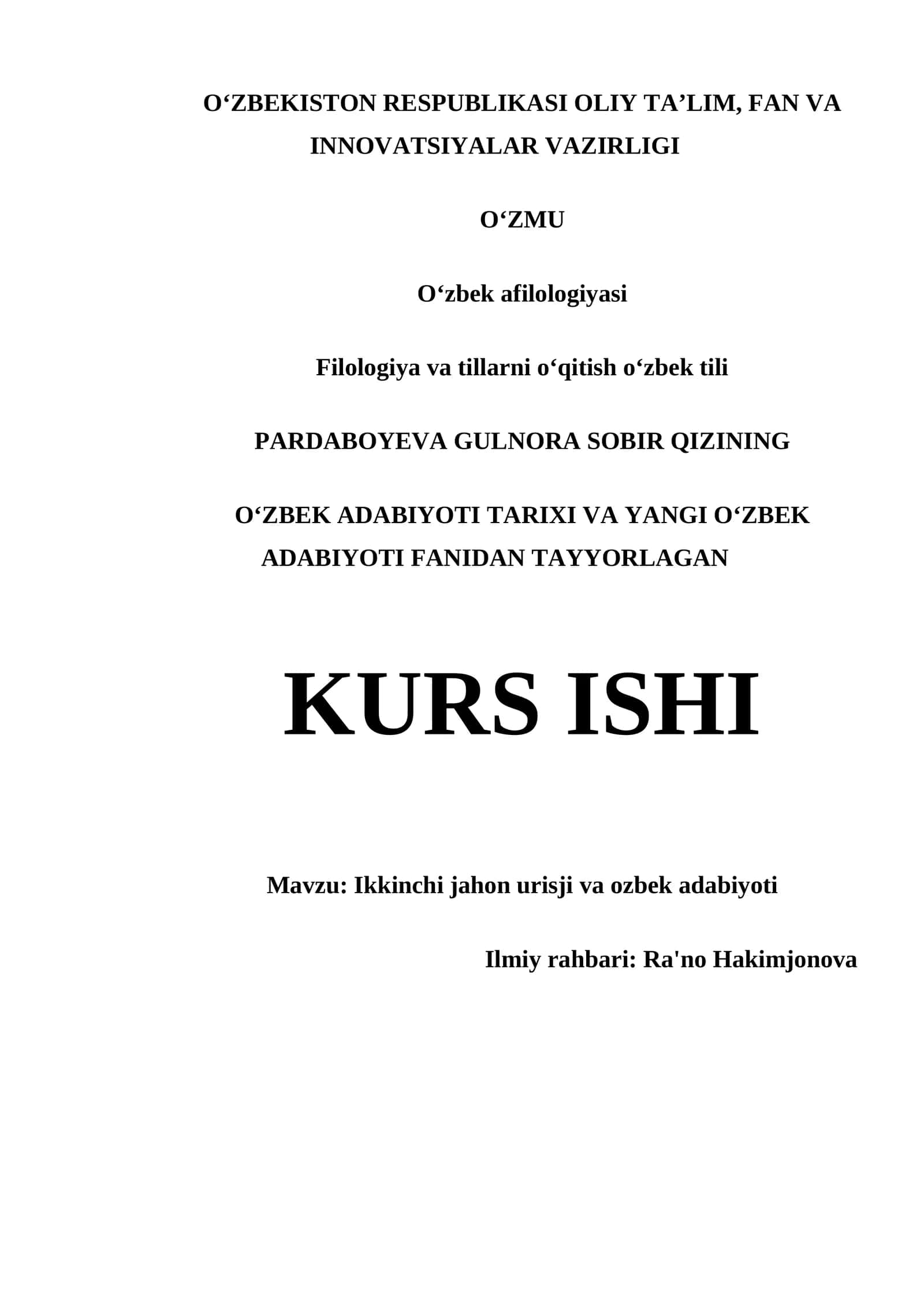 IKKINCHI JAHON URISJI VA OZBEK ADABIYOTI