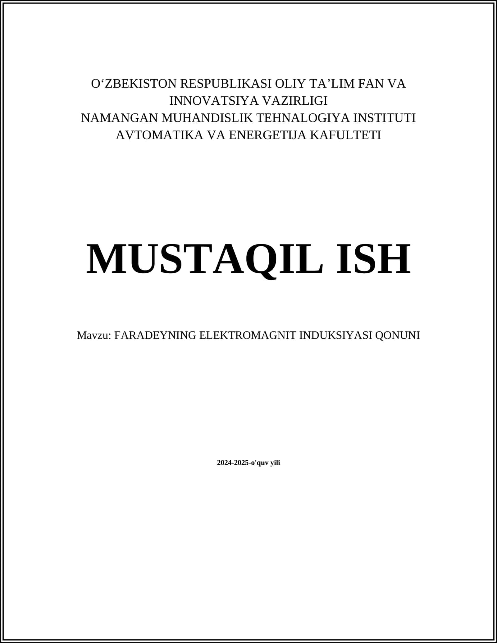 FARADEYNING ELEKTROMAGNIT INDUKSIYASI QONUNI