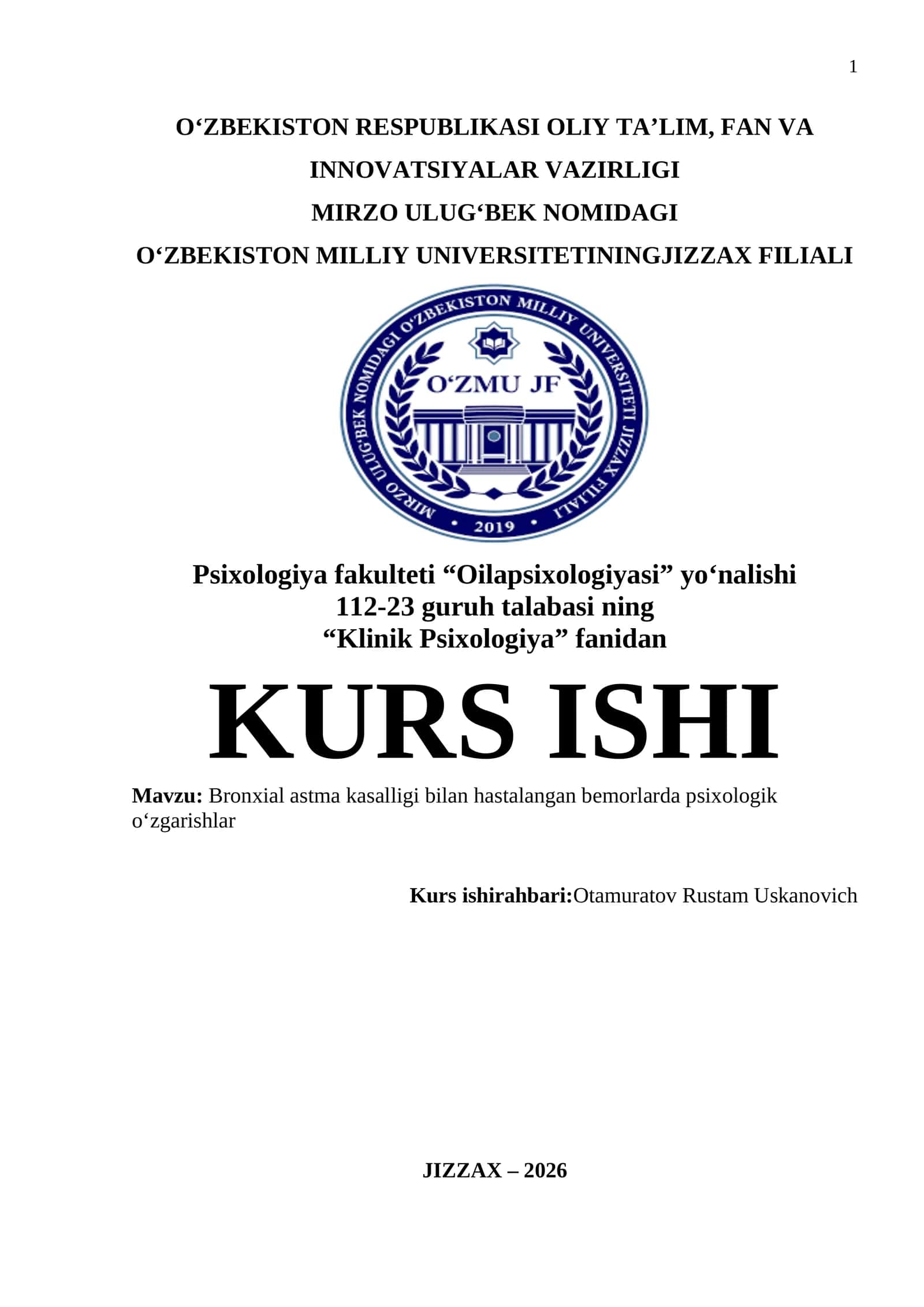 Bronxial astma kasalligi bilan hastalangan bemorlarda psixologik oʻzgarishlar