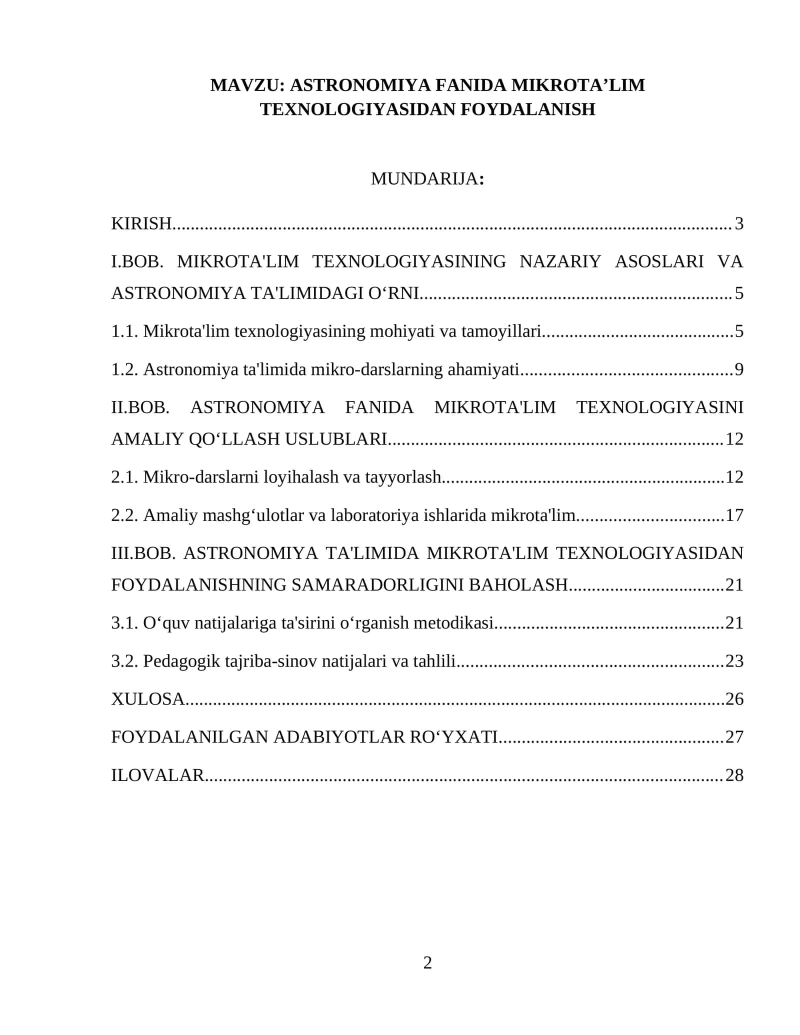 ASTRONOMIYA FANIDA MIKROTA’LIM TEXNOLOGIYASIDAN FOYDALANISH