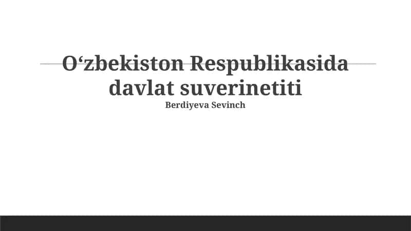 O'zbekiston Respublikasida davlat suverinetiti
