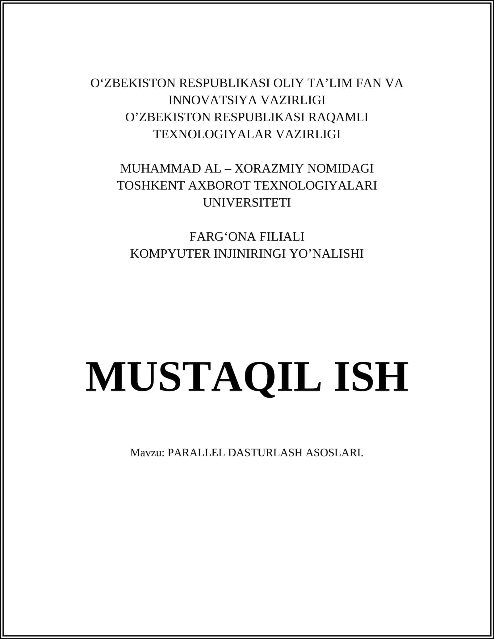 PARALLEL DASTURLASH ASOSLARI