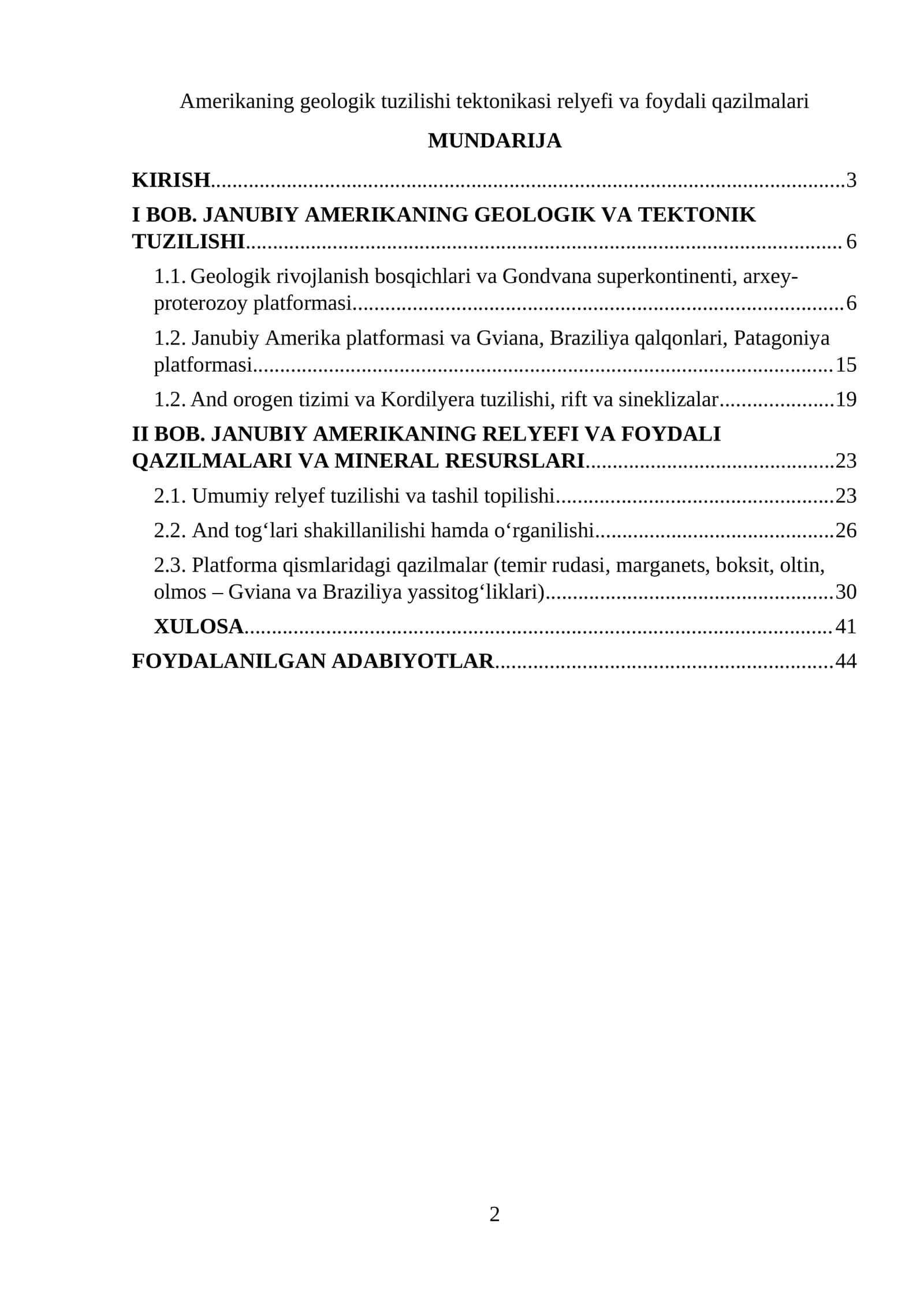Amerikaning geologik tuzilishi tektonikasi relyefi va foydali qazilmalari