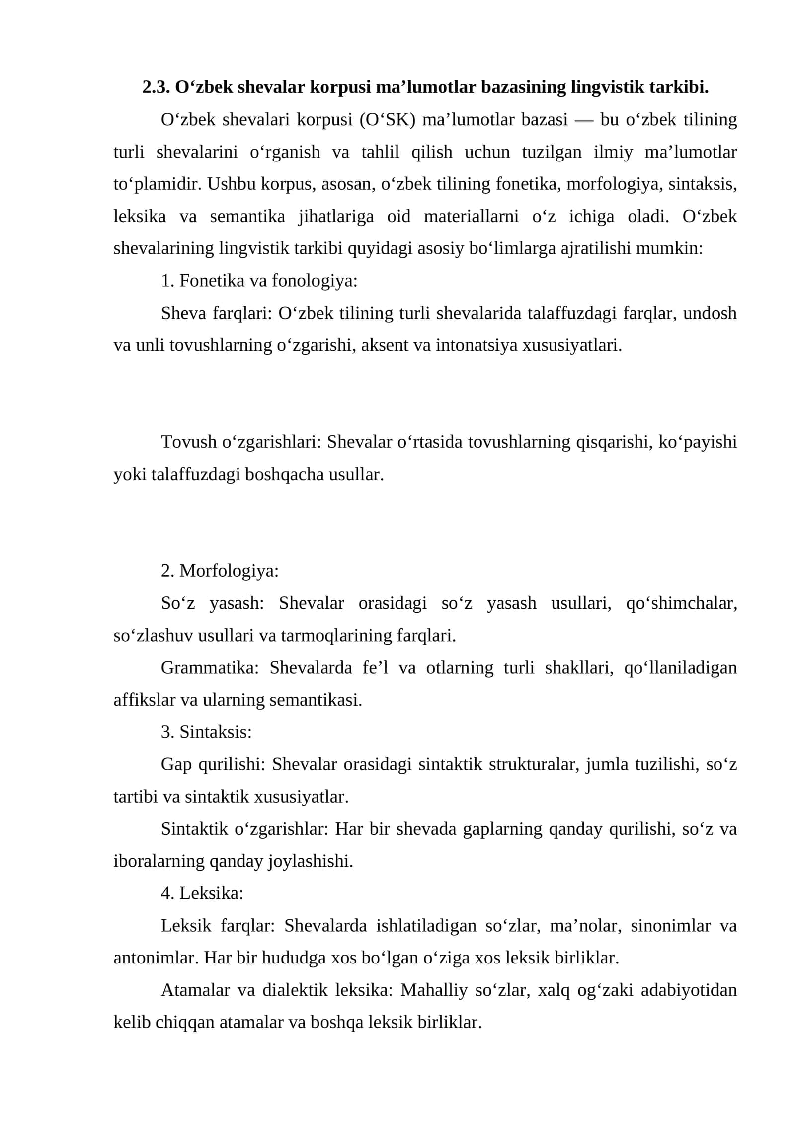 O‘zbek shevalar korpusi ma’lumotlar bazasi